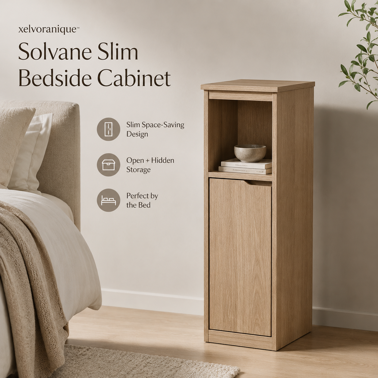 xelvoranique™ Solvane Slim Bedside Cabinet