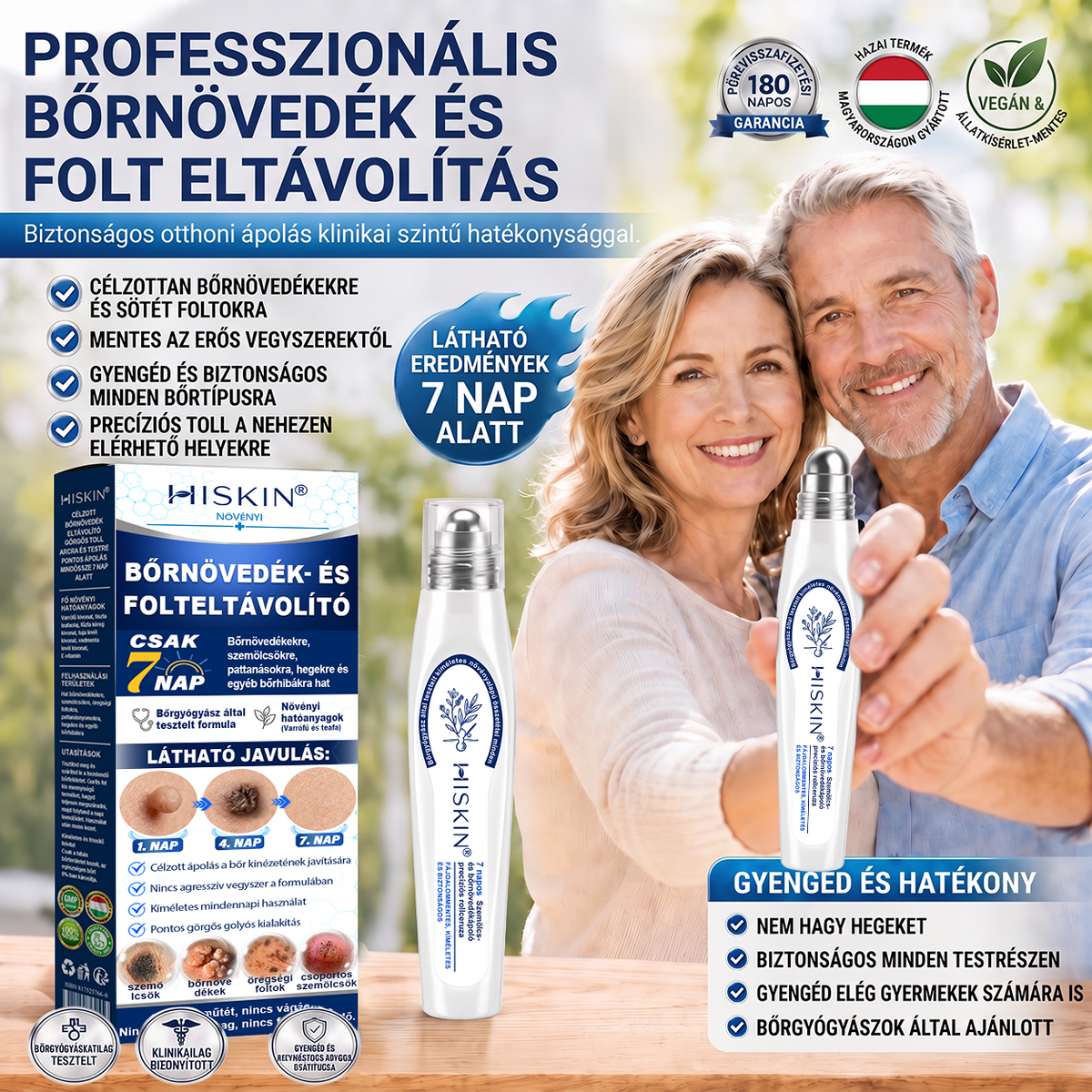 🎉 KORLÁTOZOTT IDEIG: 50% KEDVEZMÉNY 💎 Hivatalos Hiskin® üzlet | 7 napos bőrkinövés- és folteltávolító | Professzionális minőségű golyós applikátor | Fájdalommentes • Hegmentes • Arcra és testre is biztonságos