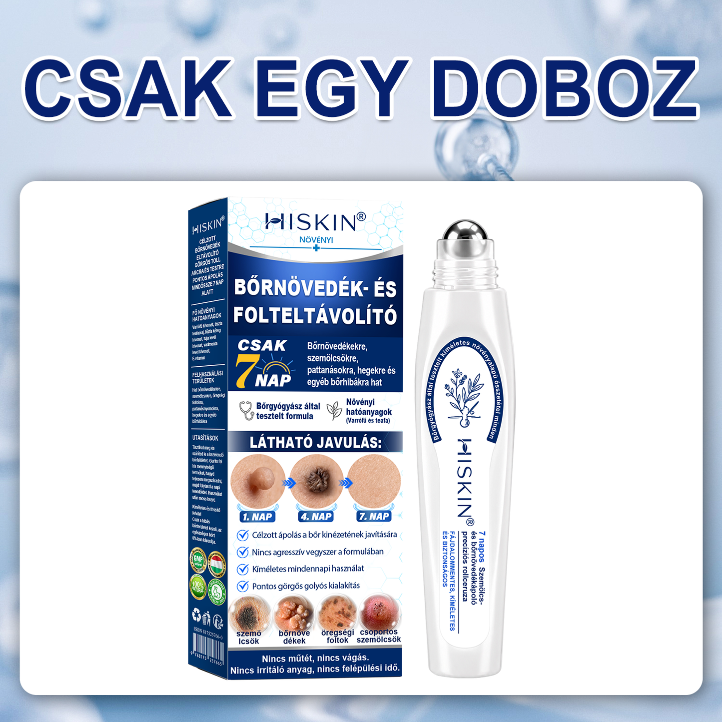 🎉 KORLÁTOZOTT IDEIG: 50% KEDVEZMÉNY 💎 Hivatalos Hiskin® üzlet | 7 napos bőrkinövés- és folteltávolító | Professzionális minőségű golyós applikátor | Fájdalommentes • Hegmentes • Arcra és testre is biztonságos