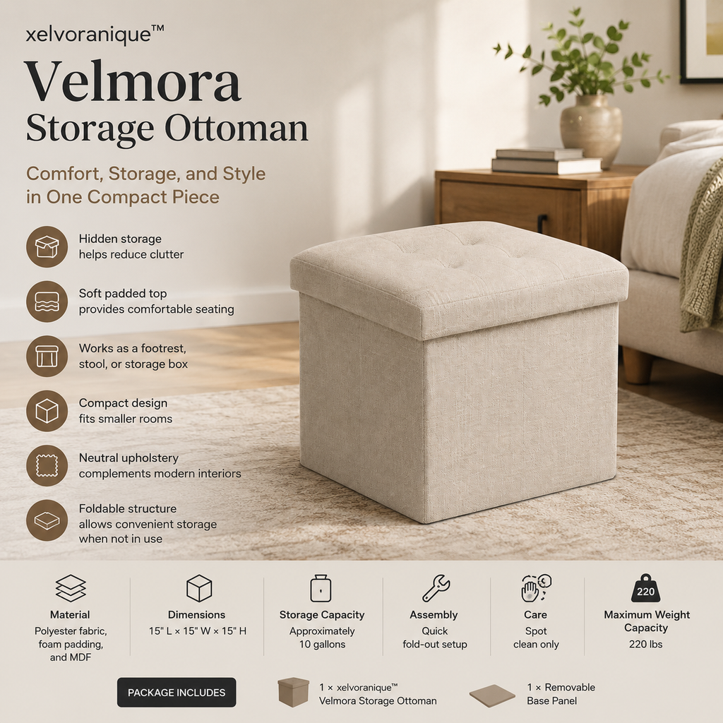 xelvoranique™ Velmora Storage Ottoman