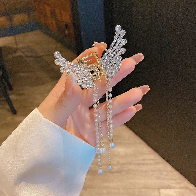 2026 New Butterfly Pearl Tassel Hairpin Korean Simple Side Clip Liu Haibian Clip Shark Hairpin Hair Accessories Women